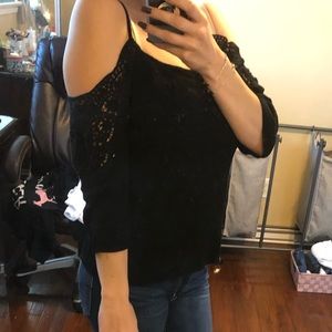 Black cold shoulder lace sleeve top